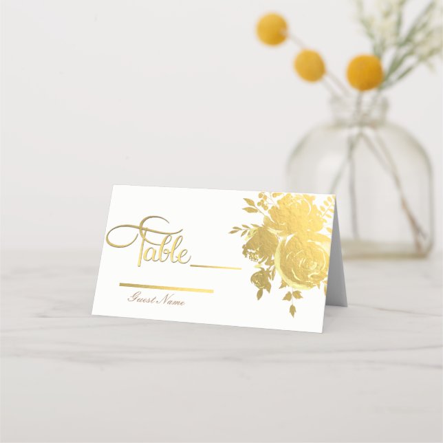 Carte De Placement Roses d'or Faux Foil Élégante table florale modern (Dos)