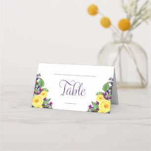 Carte De Placement Roses jaunes Violets Boho Floral Mariage