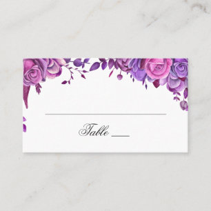 Carte De Placement Roses roses et violets. Mariage de fleurs d'aquare