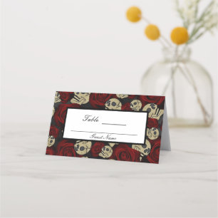 Carte De Placement Roses Rouges Crânes Fleur Noir Gothique Numéro de