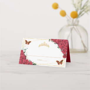 Carte De Placement Roses rouges Papillon Quinceañera Sweet 16 Anniver