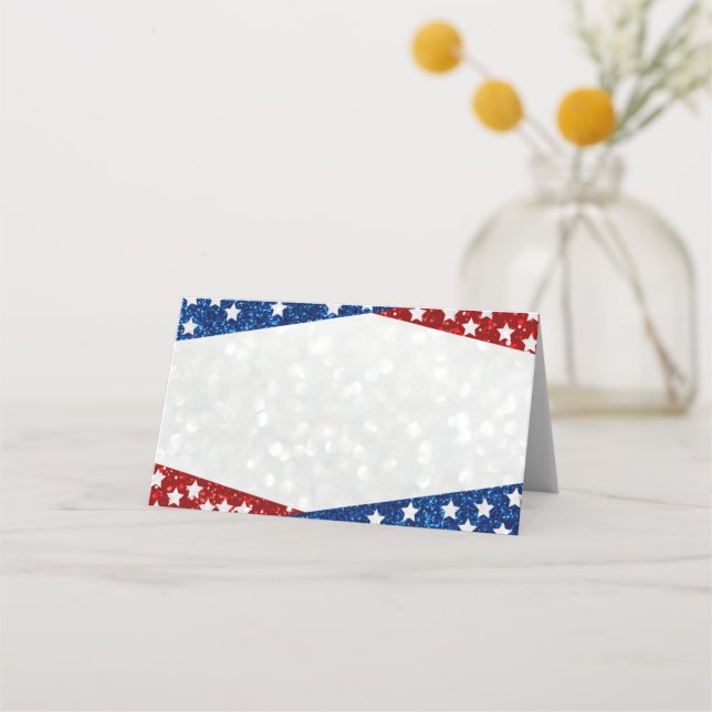 Carte De Placement Rouge, Blanc et Bleu 4 juillet Parties scintillant (Devant)