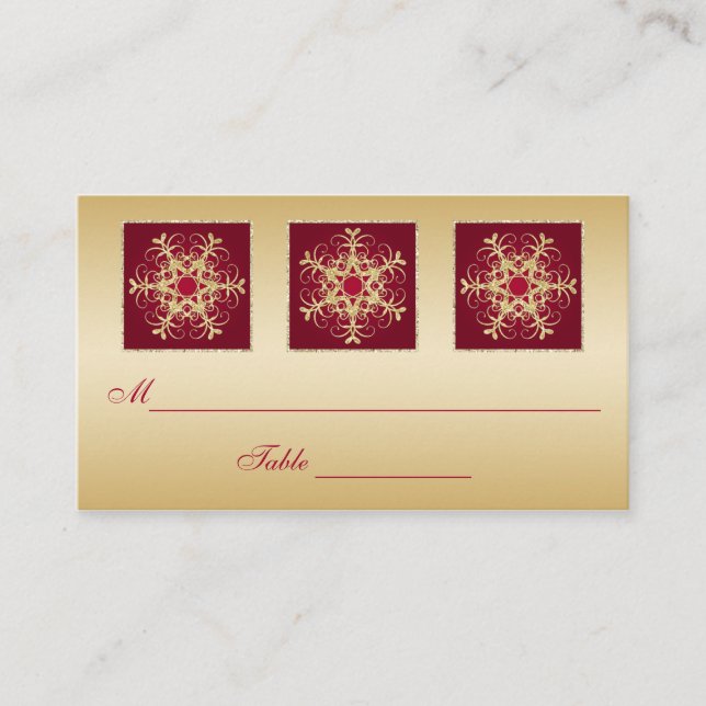 Carte De Placement Rouge, Parties scintillant or REGARDER Snowflakes  (Devant)