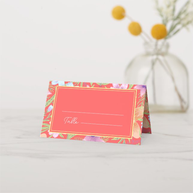 Carte De Placement Rouge Peranakan floral double xi mariage chinois (Devant)