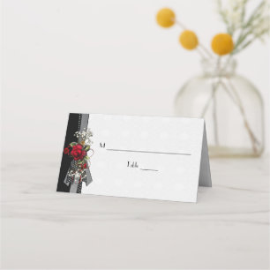 Carte De Placement Rouge Roses Bébé Respiration Black Rubans Place Ca