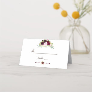 Carte De Placement Royal Burgundy Marsala Floral Numéro de tableau