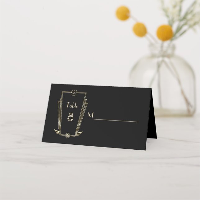 Carte De Placement Royal Gold Art Deco Monogram Mariage (Devant)