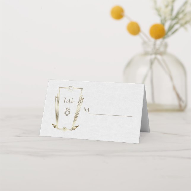 Carte De Placement Royal Gold Art Deco Monogram Mariage (Devant)