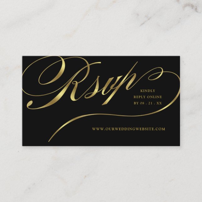 Carte De Placement RSVP Elegant Gold Script en ligne Réponse Insérer (Devant)
