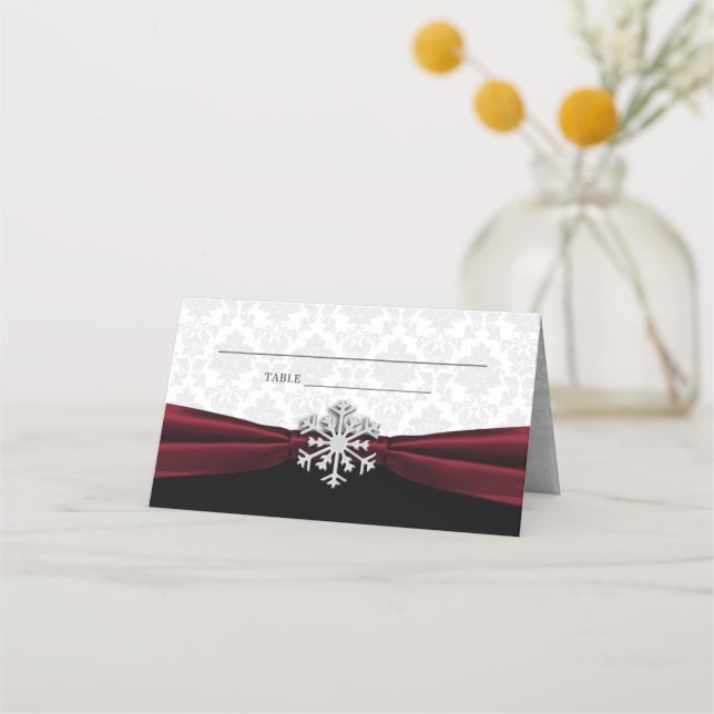 Carte De Placement Ruban de Bourgogne Mariage d'hiver (Devant)