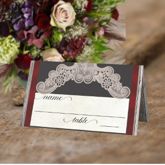 Carte De Placement Ruban rustique & Dentelle - Bourgogne
