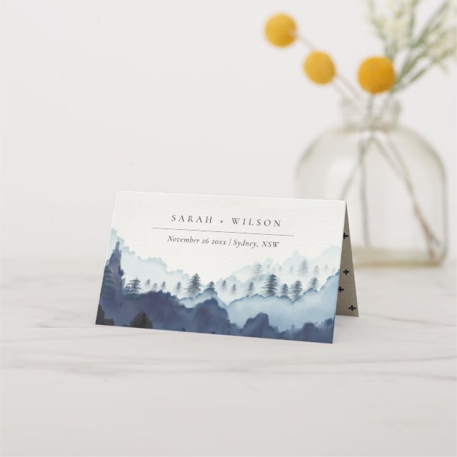 Carte De Placement Russe Encre bleu marine Pine Woods Mariage de mont (Devant)
