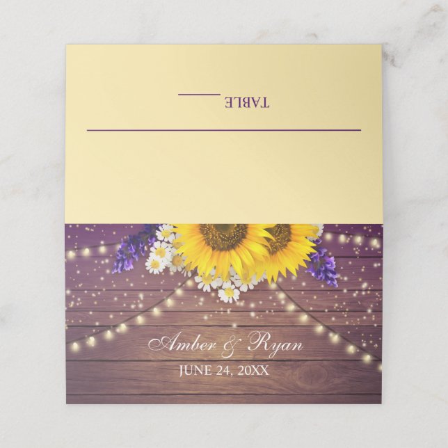 Carte De Placement Russe violet Jaune Tournesol Floral Country Grange (Extérieur déplié)