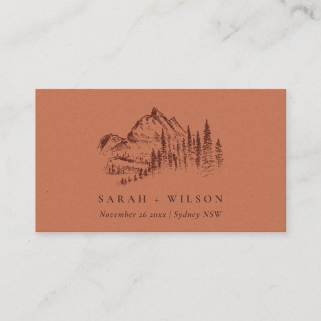 Carte De Placement Rust Orange Pine Woods Mountain Sketch Mariage (Devant)