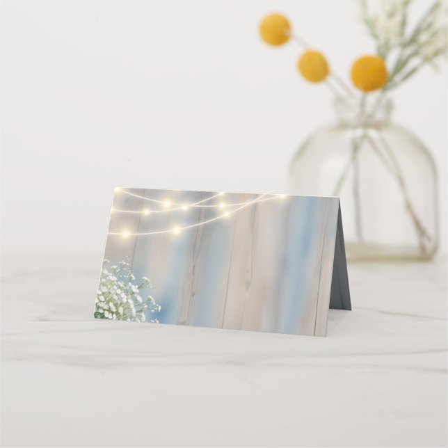 Carte De Placement Rustic Baby’s Breath & String Lights Mariage (Devant)