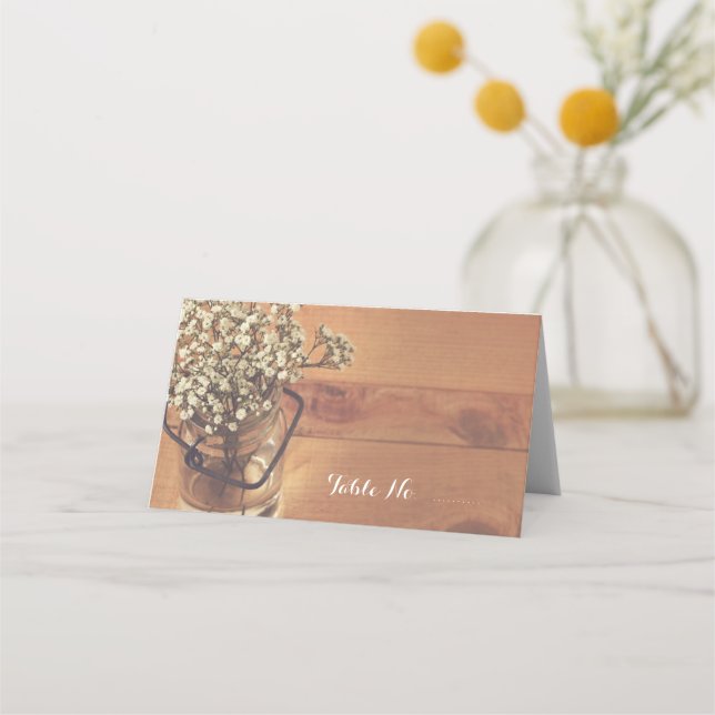 Carte De Placement Rustic Baby's Breath Mason Jar Mariage plié (Devant)