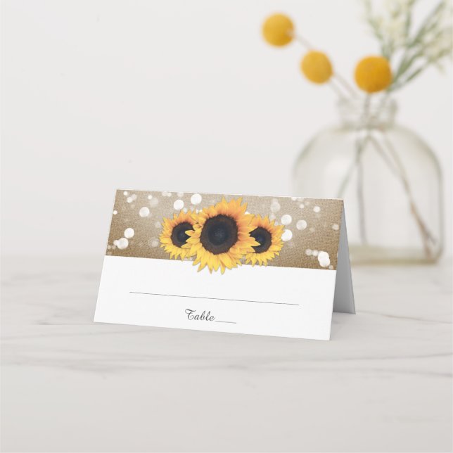 Carte De Placement Rustic Country Burlap Mariage de tournesol (Devant)