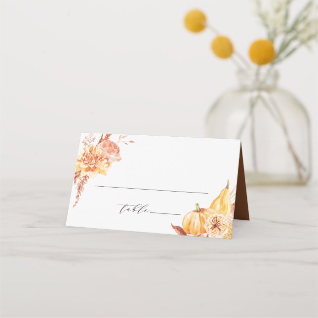 Carte De Placement Rustic Fall Gold Floral Citrouille Mariage (Devant)