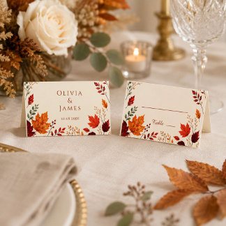 Carte De Placement Rustique automne Teal et Orange Feuilles Place