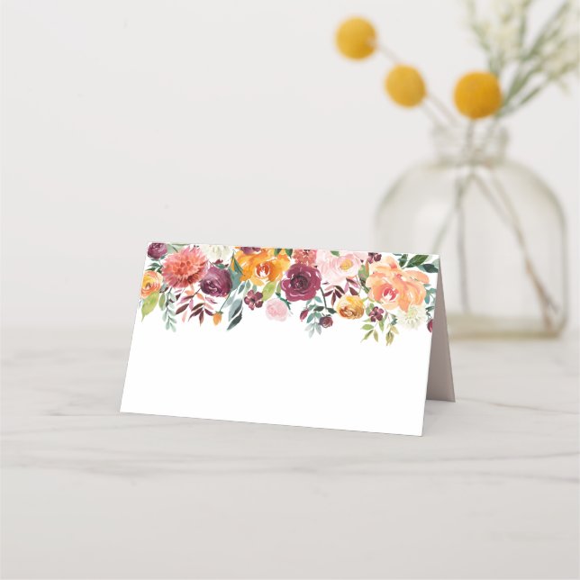 Carte De Placement Rustique Bourgogne Blush Automne Floral Mariage Mo (Devant)