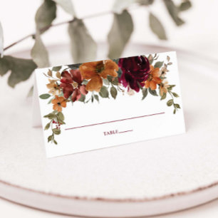 Carte De Placement Rustique Bourgogne brûlé Orange rouille Mariage fl