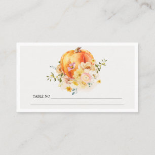 Carte De Placement Rustique Floral Orange Citrouille d'automne Mariag