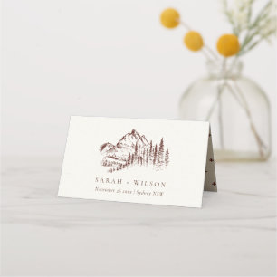 Carte De Placement Rustique Pine rouille Woods Mountain Sketch Mariag
