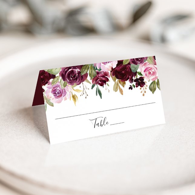 Carte De Placement Rustique rose bordeaux et violet Mariage floral (Créateur téléchargé)