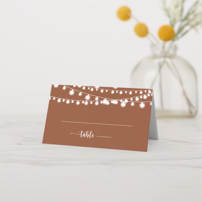Carte De Placement Rustique String Lights Terracotta Mariage Place Ca (Devant)