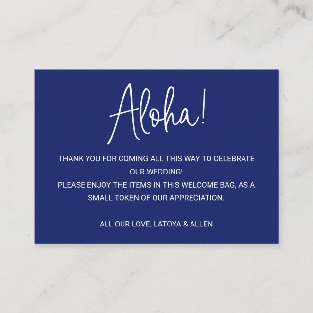 Carte De Placement Sac cadeau de bienvenue Mariage Aloha Hawaii (Devant)
