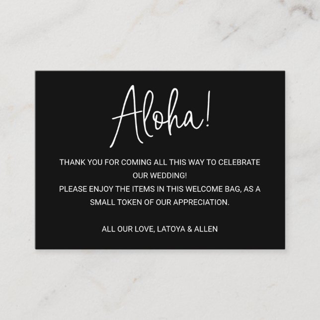 Carte De Placement Sac cadeau de bienvenue Mariage Aloha Hawaii (Devant)