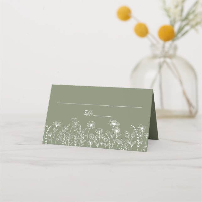 Carte De Placement Sage Green Boho Chic Rustique Fleur sauvage Floral (Devant)