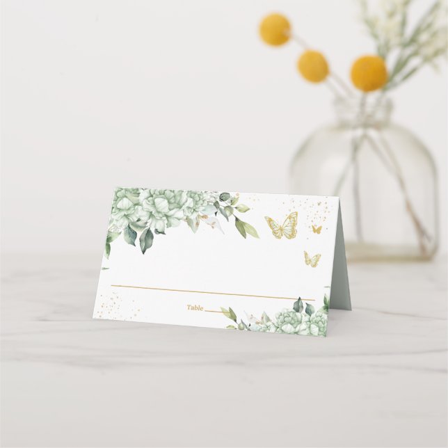 Carte De Placement Sage Green Floral Gold Butterflies Quinceañera (Devant)