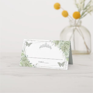 Carte De Placement Sage Green Floral Papillons Quinceañera Anniversai