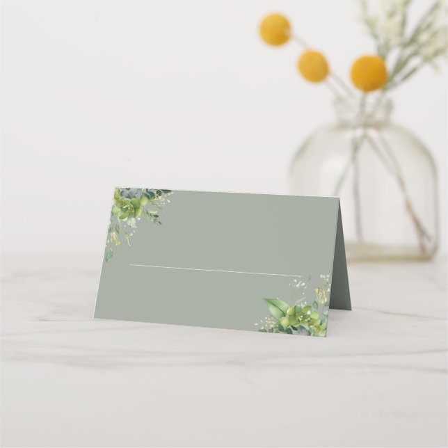 Carte De Placement Sage Vert Floral Verdure Mariage élégant (Devant)