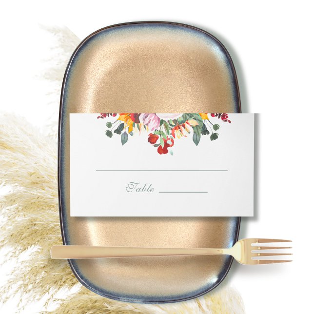 Carte De Placement Sage Vert foncé Rouge doré Tournesol Aquarelle (Créateur téléchargé)