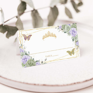 Carte De Placement Sage Vert violet Rose Floral Quinceañera Anniversa