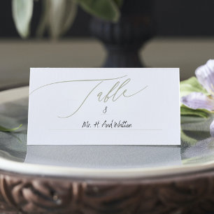Carte De Placement Sage & White Calligraphy Mariage moderne