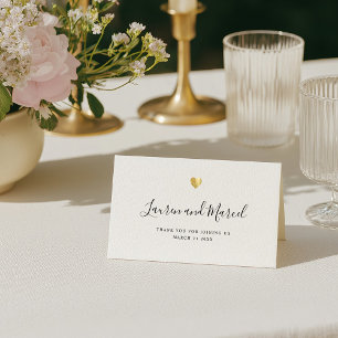 Carte De Placement Script élégant moderne Gold Heart Mariage Table