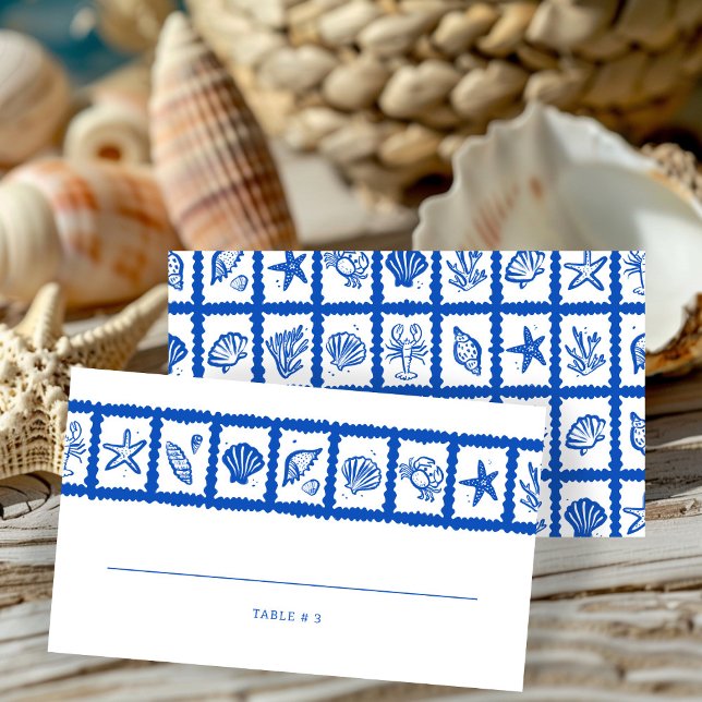 Carte De Placement Seashell Grid Beach Wedding PERSONNALISÉ (Seashell Grid Beach Wedding CUSTOM Place Card
)
