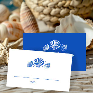 Carte De Placement Seashells Beach Wedding Bleu Blanc CUSTOM