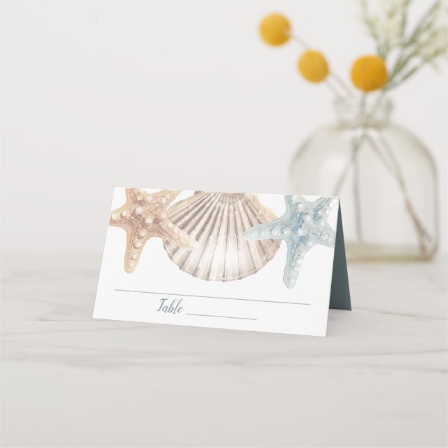 Carte De Placement Seashells Starfish Plage tropicale Mariage (Devant)