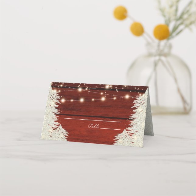 Carte De Placement Shimmer Rustique Chaîne de bois éclaire arbres Mar (Devant)