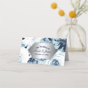 Carte De Placement Siège de table de mariage hivernal bleu blanc arge