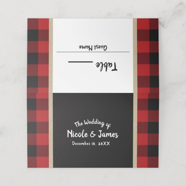Carte De Placement Siège de table Mariage Rustique Buffalo Red Plaid  (Extérieur déplié)