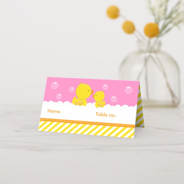Carte De Placement Siège en caoutchouc Ducky Jaune et Baby shower ros (Devant)