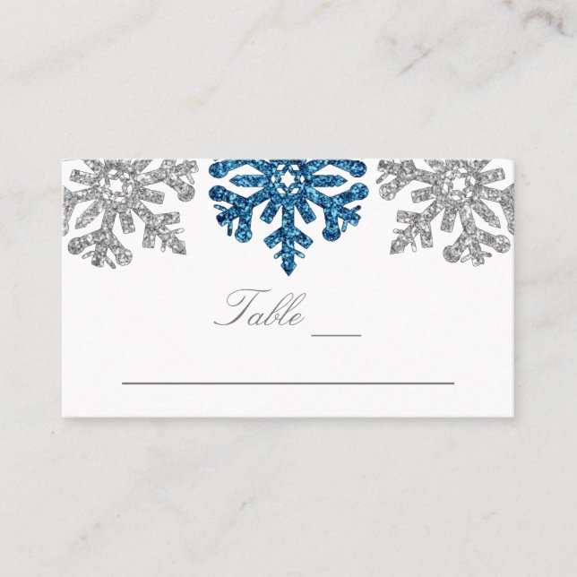 Carte De Placement Silver Blue Snowflakes Mariage d'hiver (Devant)