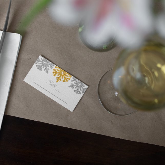 Carte De Placement Silver Gold Snowflakes Mariage hivernal (Créateur téléchargé)