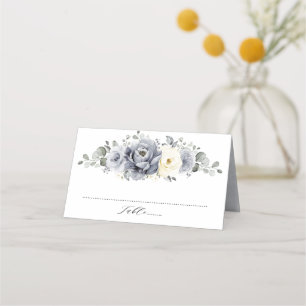 Carte De Placement Silver Grey Ivory Floral hiver Rustique Mariage