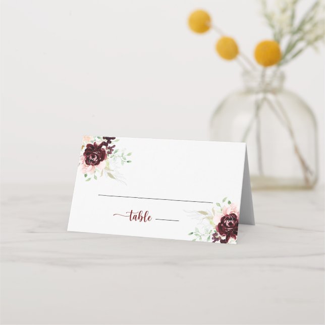 Carte De Placement Simple couleur classique Mariage floral (Devant)